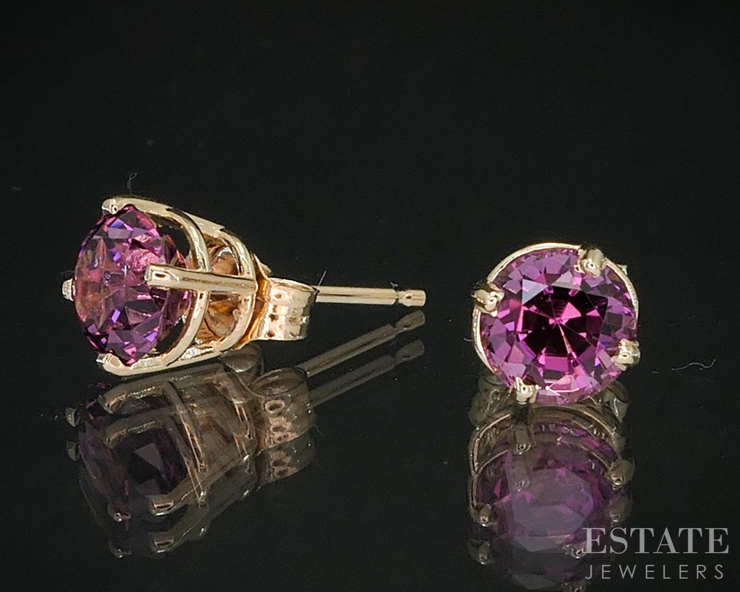 14k Yellow Gold Round Natural Pink Tourmaline Stud Earrings i19965b