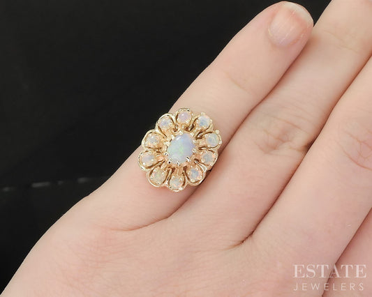 14k Yellow Gold Oval Natural Opal Cluster Ladies Ring 7.4g i19960