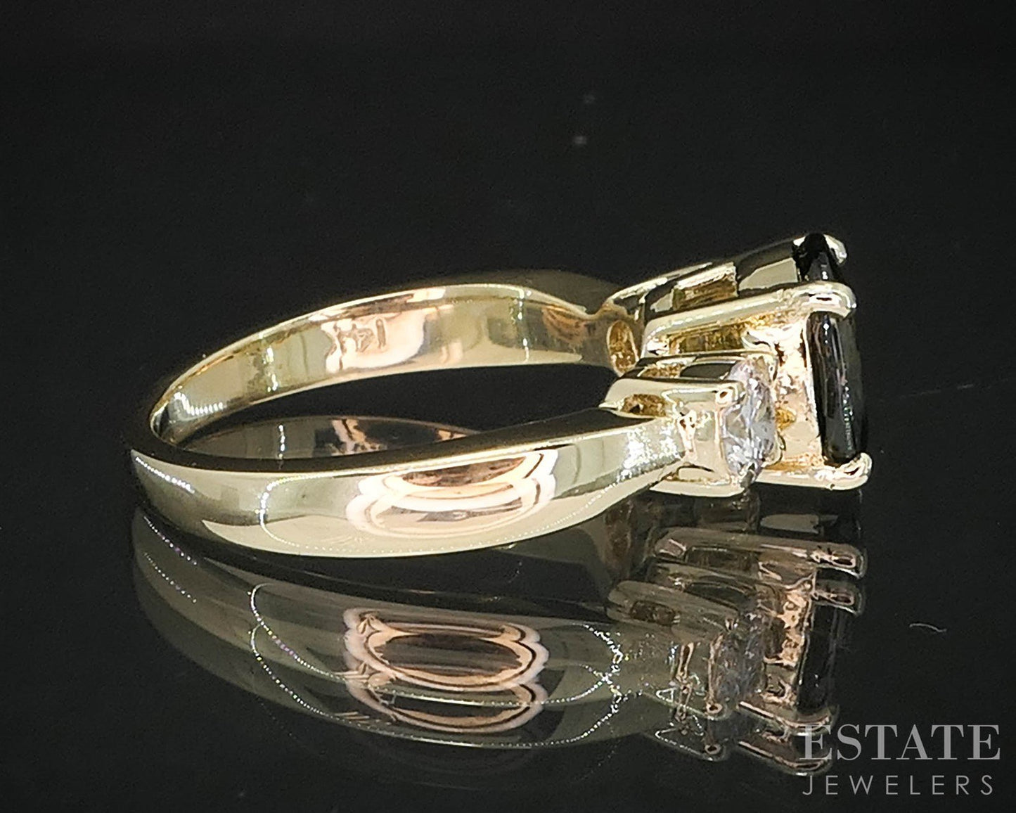 14k Yellow Gold Oval Natural Green Sapphire & Diamond Ladies Ring 4.7g i20012