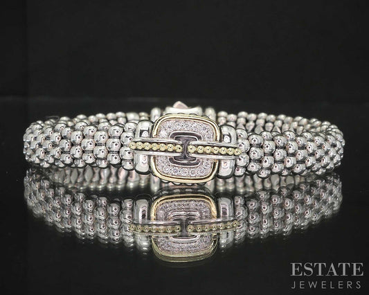 18k & Sterling LAGOS Caviar Natural Diamond Beaded Bracelet 50.8g i19952