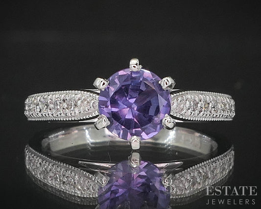 14k White Gold Color Changing Sapphire & Diamond Engagement Ring 3.3g i20022