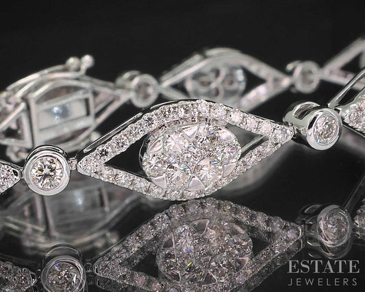 14k White Gold Natural 4ctw Diamond Cluster Tennis Bracelet 14g 7"L i19954