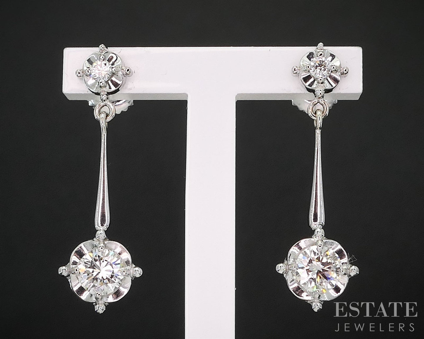 Vintage 18k White Gold Natural .75ctw Diamond Dangle Earrings 3.2g i19956