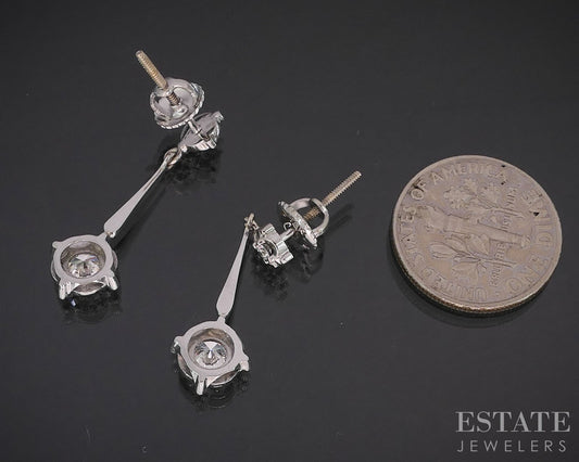 Vintage 18k White Gold Natural .75ctw Diamond Dangle Earrings 3.2g i19956