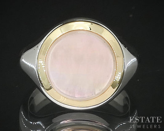 18k & Sterling Silver Tiffany & Co. 11mm Mother of Pearl Circle Ring 11g i19951