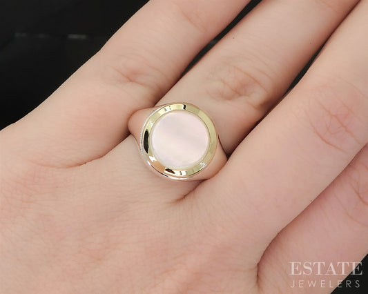 18k & Sterling Silver Tiffany & Co. 11mm Mother of Pearl Circle Ring 11g i19951