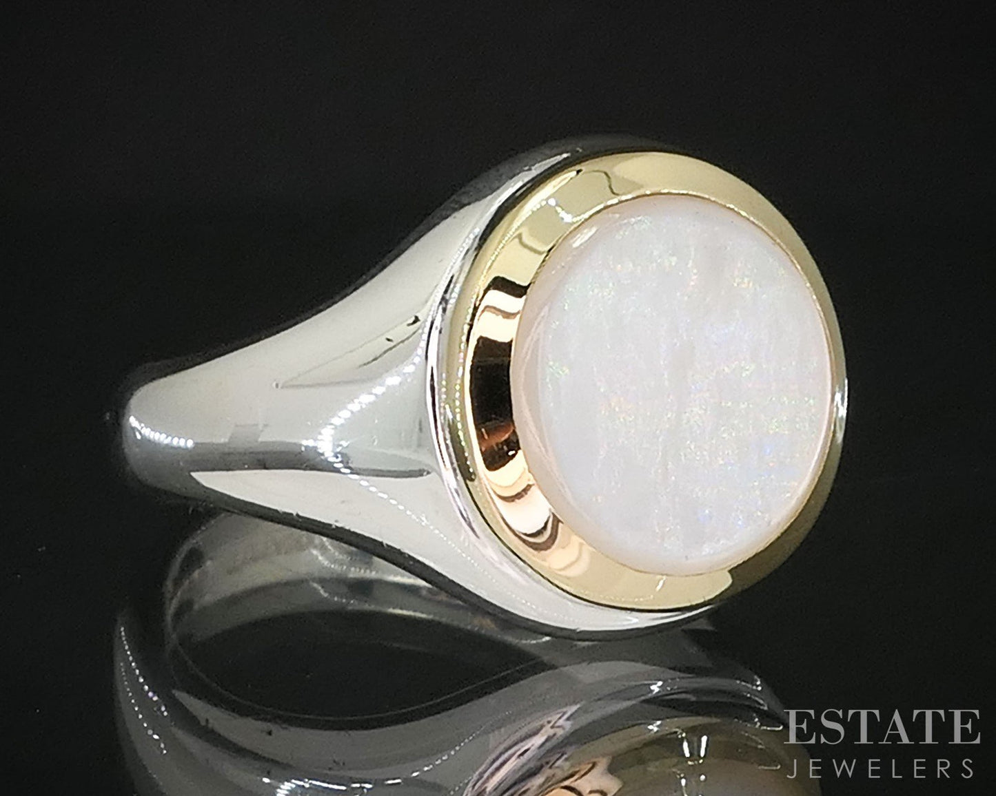 18k & Sterling Silver Tiffany & Co. 11mm Mother of Pearl Circle Ring 11g i19951