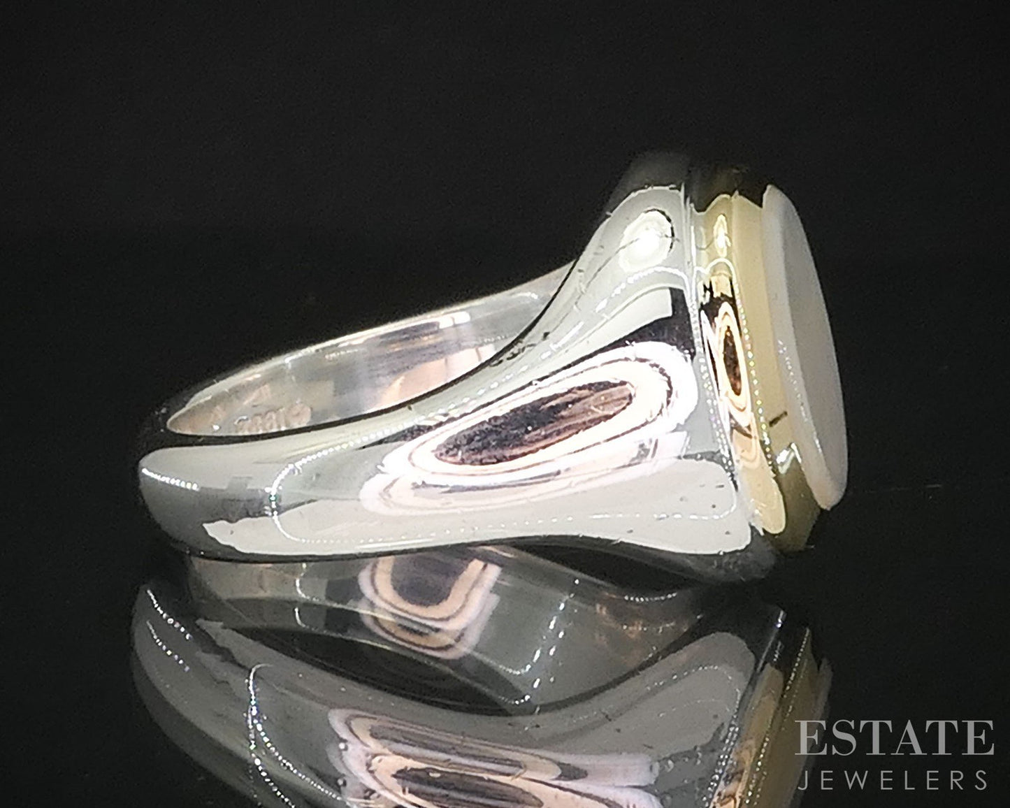 18k & Sterling Silver Tiffany & Co. 11mm Mother of Pearl Circle Ring 11g i19951