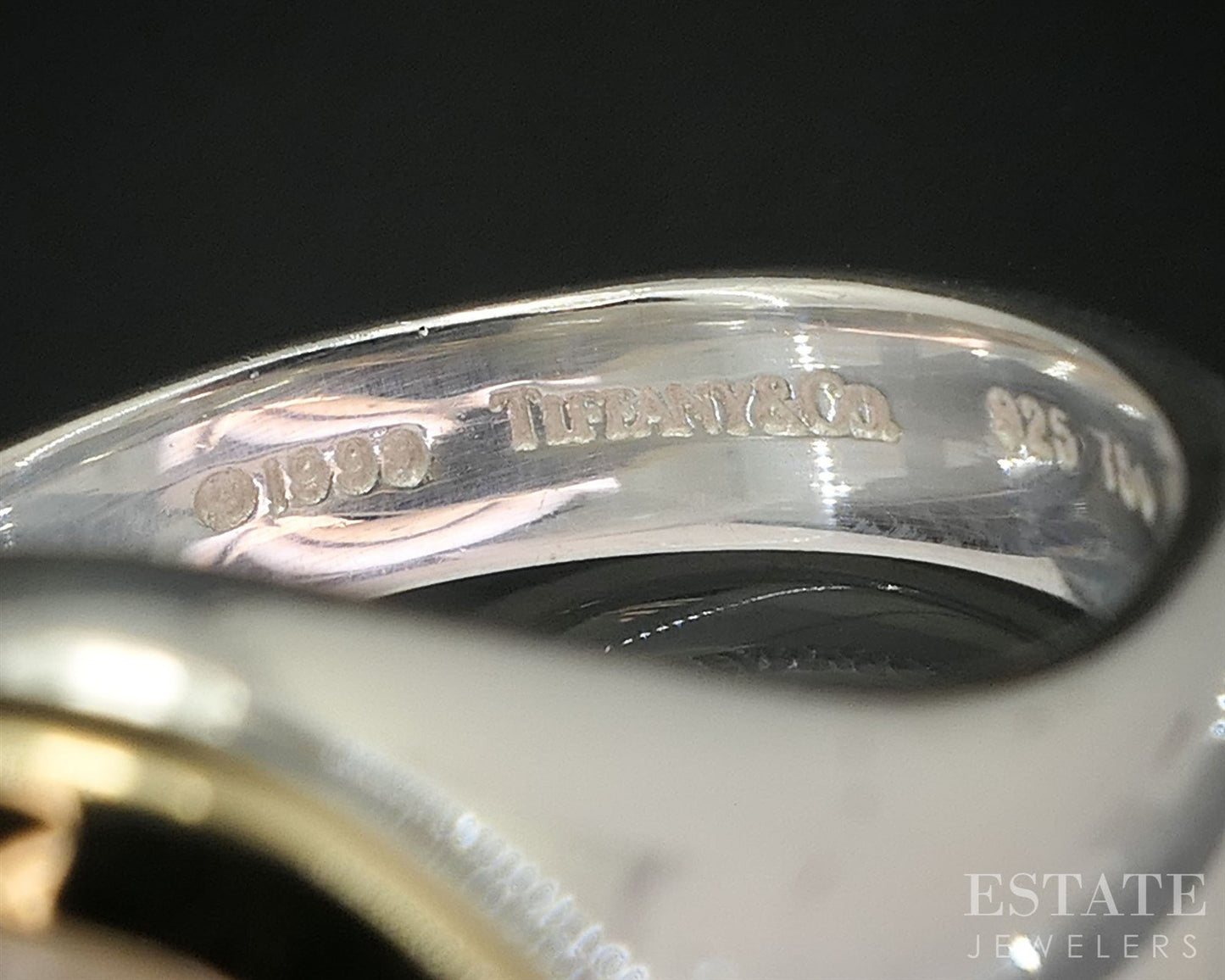 18k & Sterling Silver Tiffany & Co. 11mm Mother of Pearl Circle Ring 11g i19951