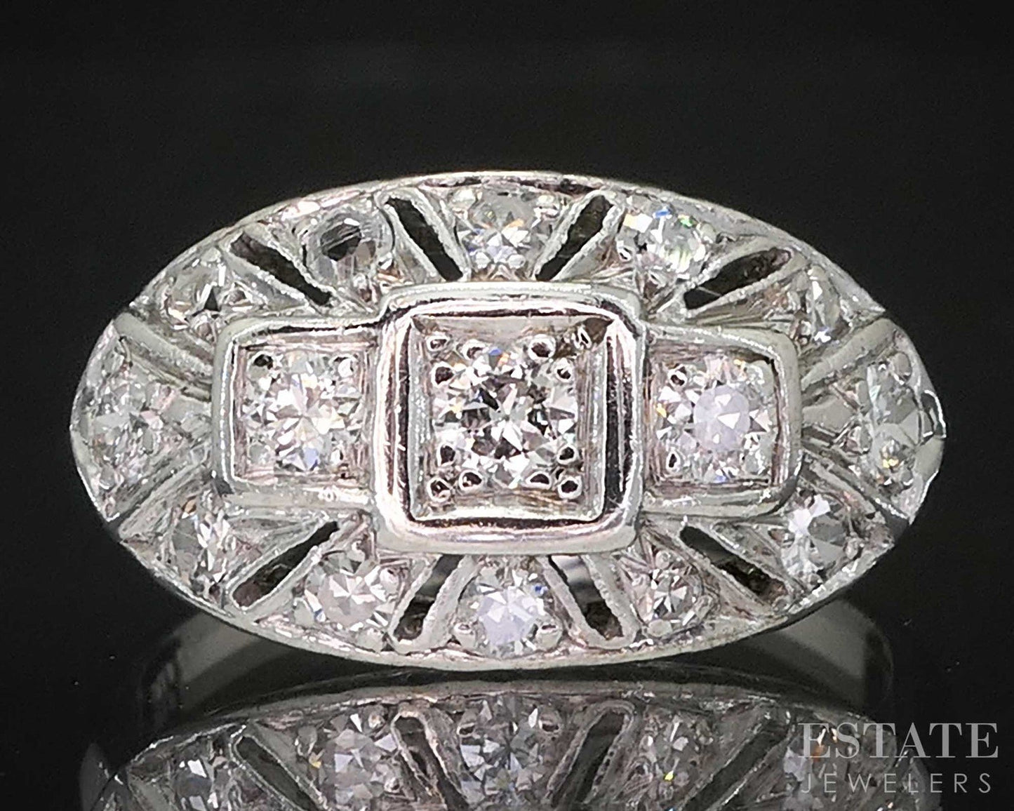 Vintage Palladium Natural .44ctw Diamond Filigree Ladies Ring 3.4g i20020