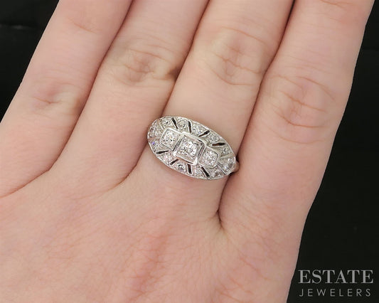 Vintage Palladium Natural .44ctw Diamond Filigree Ladies Ring 3.4g i20020