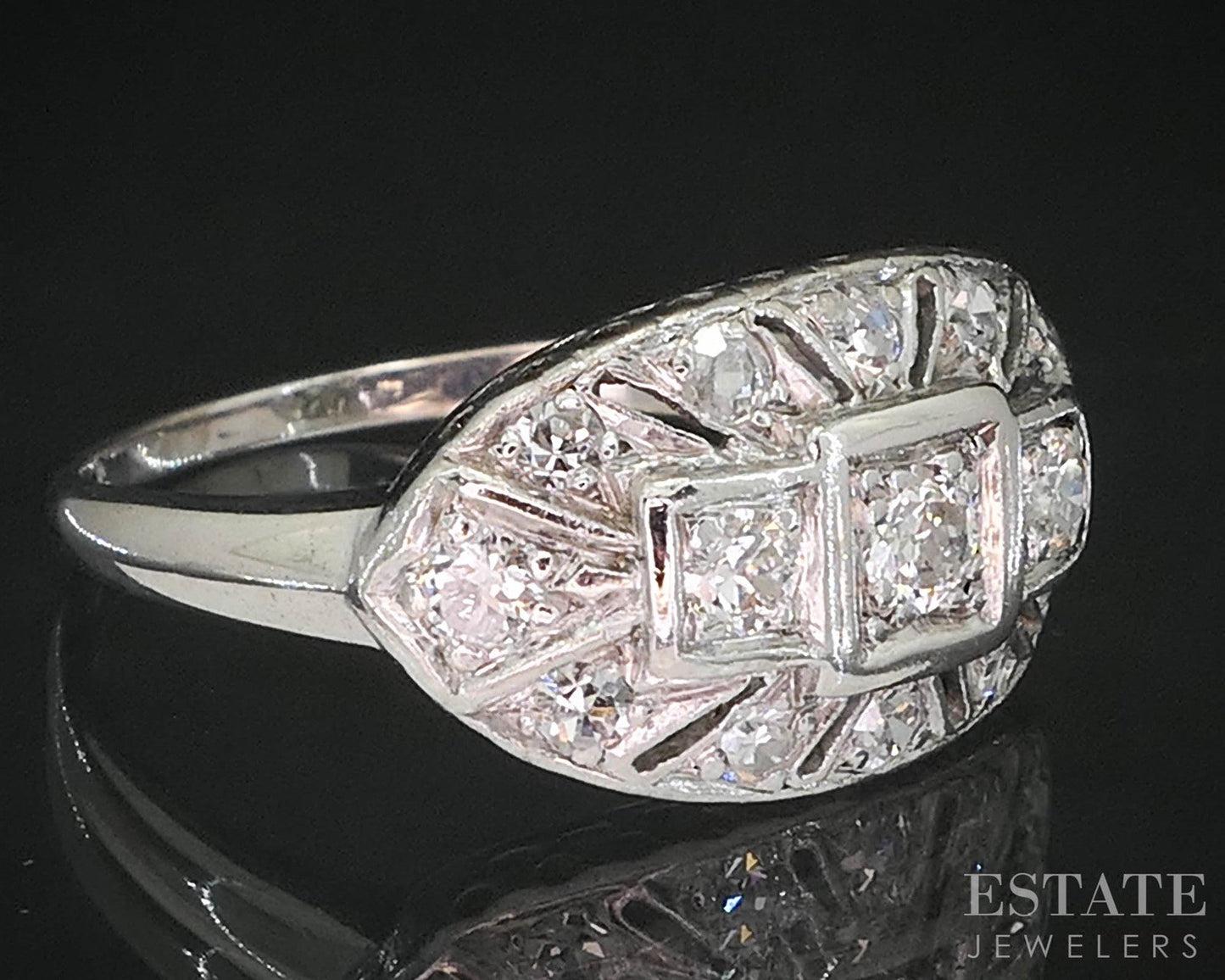 Vintage Palladium Natural .44ctw Diamond Filigree Ladies Ring 3.4g i20020