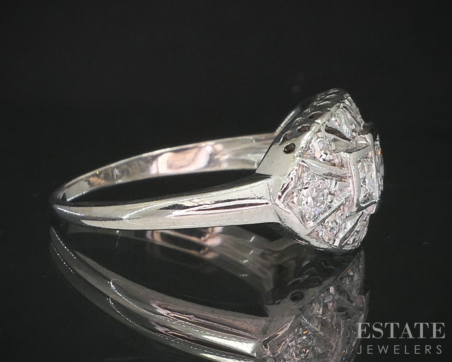Vintage Palladium Natural .44ctw Diamond Filigree Ladies Ring 3.4g i20020