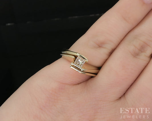 14k Yellow Gold Princess Natural .24ct Diamond Solitaire Bypass Ring 8.6g i20028