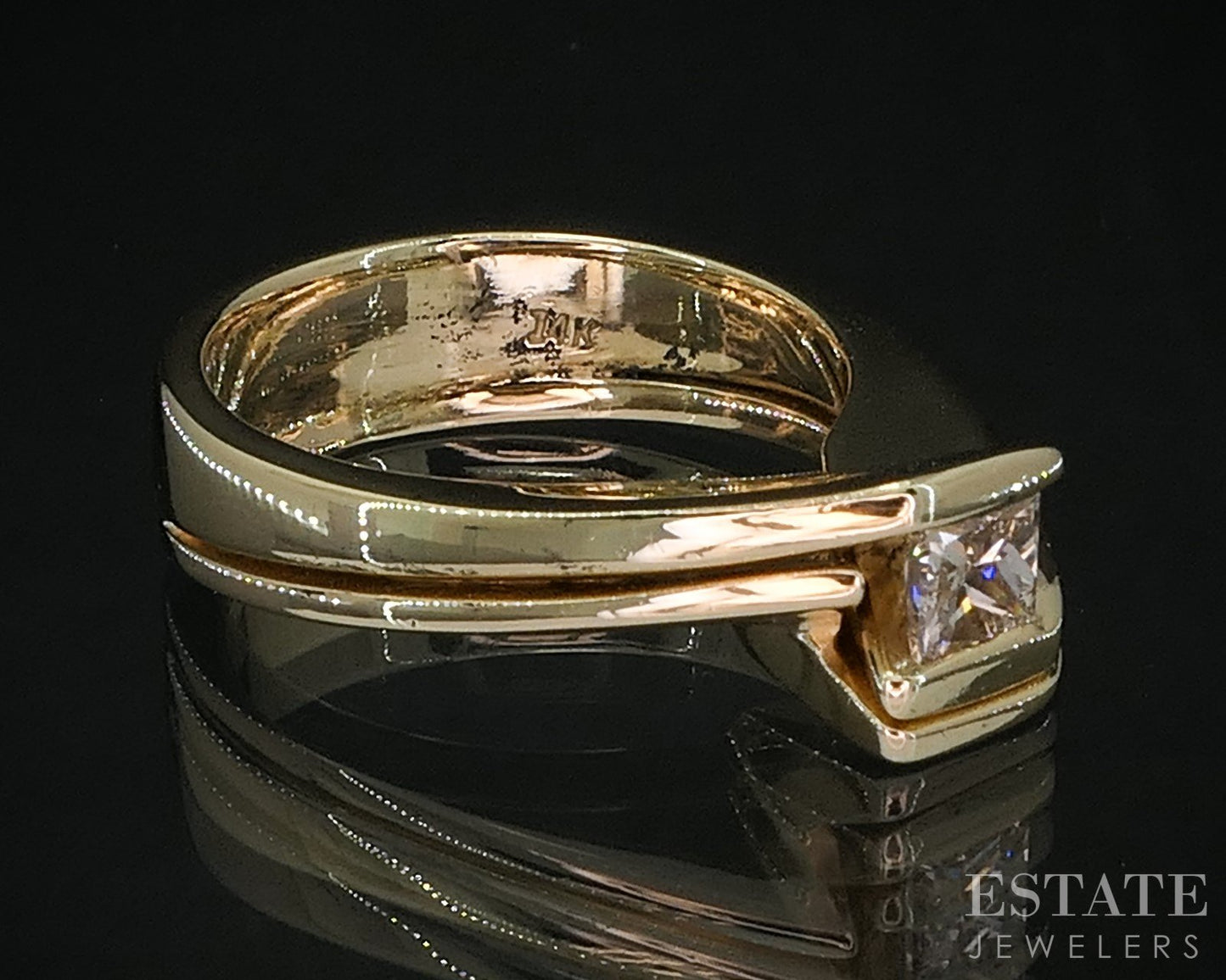14k Yellow Gold Princess Natural .24ct Diamond Solitaire Bypass Ring 8.6g i20028