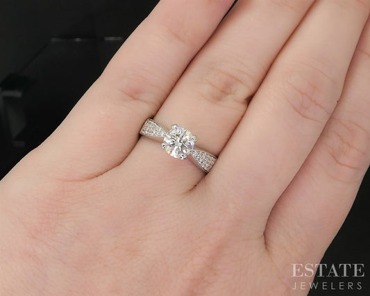 14k White Gold Round Natural 1.05ctw Diamond Engagement Ring 4.3g i20065