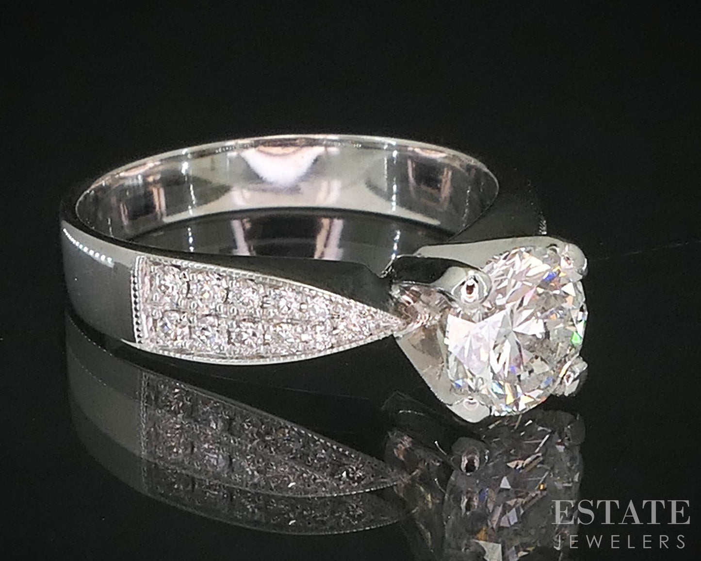14k White Gold Round Natural 1.05ctw Diamond Engagement Ring 4.3g i20065