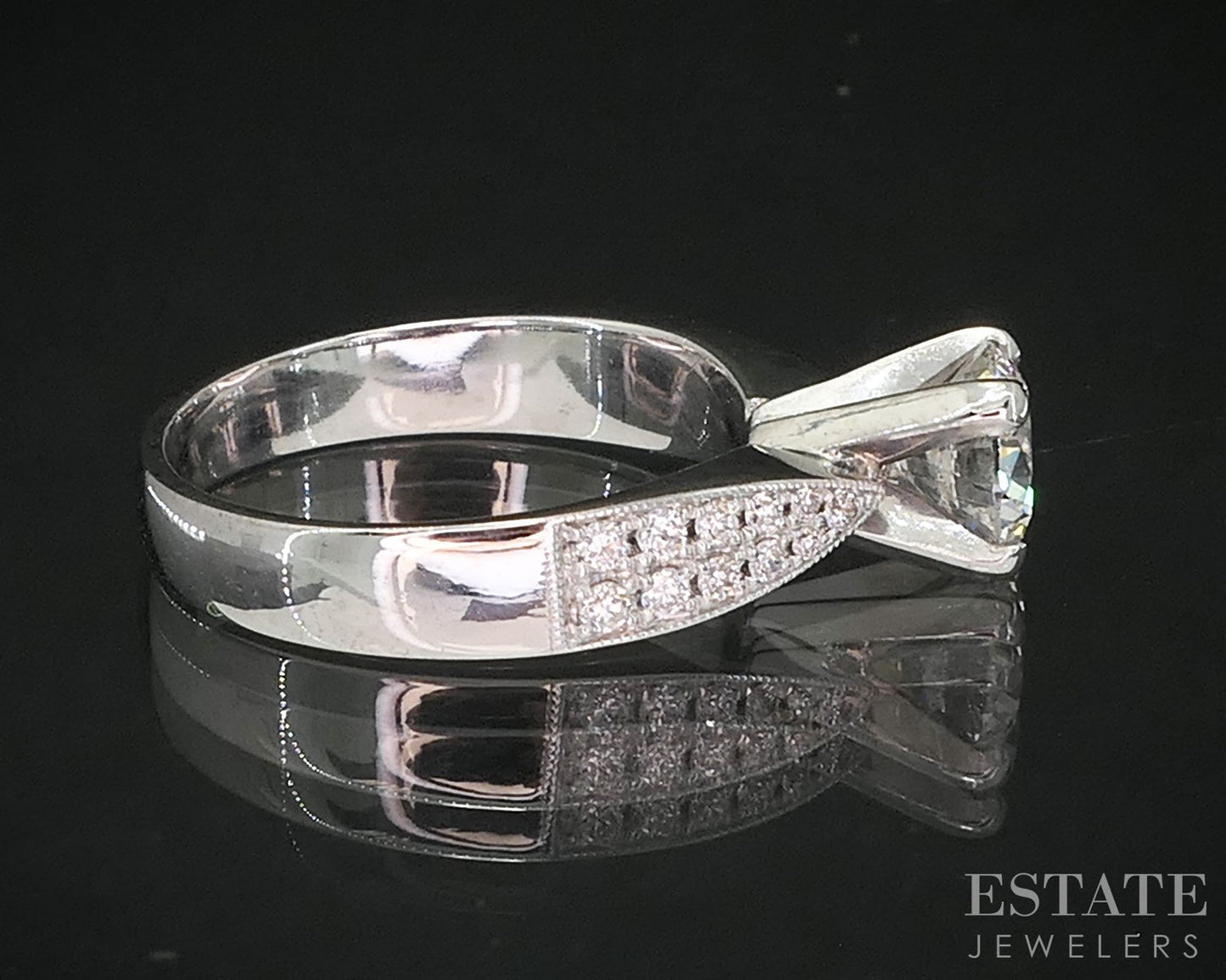 14k White Gold Round Natural 1.05ctw Diamond Engagement Ring 4.3g i20065