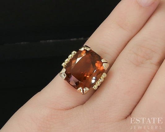 Vintage Retro 18k Yellow Gold 9ct Natural Citrine Ladies Ring 7g i20026