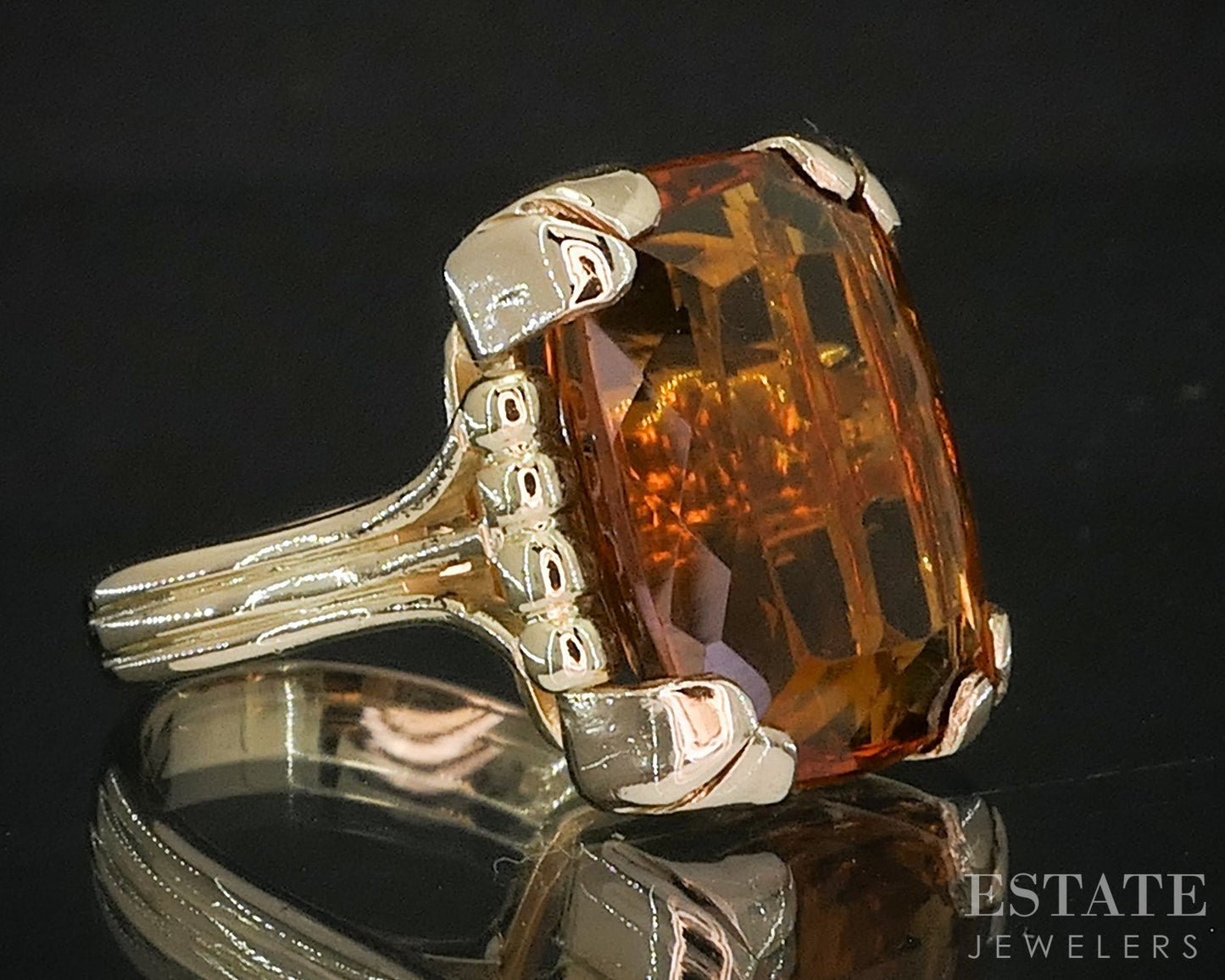 Vintage Retro 18k Yellow Gold 9ct Natural Citrine Ladies Ring 7g i20026