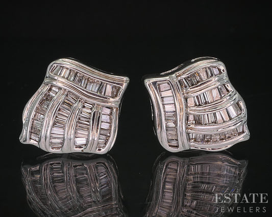 14k White Gold Natural .75ctw Diamond Omega Back Cluster Earrings 7.4g i20045