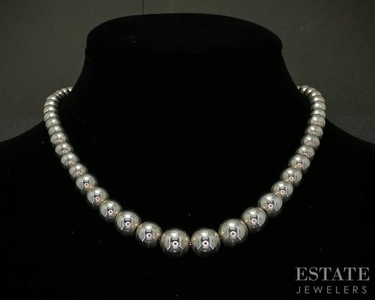 Sterling Tiffany & Co. 6-11mm Graduated Beaded Ladies Necklace 27g 16"L i20044