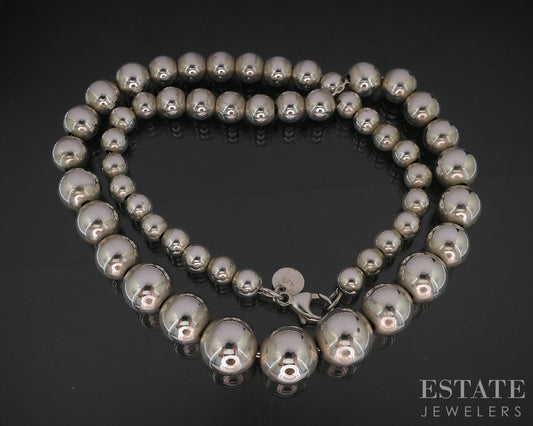 Sterling Tiffany & Co. 6-11mm Graduated Beaded Ladies Necklace 27g 16"L i20044