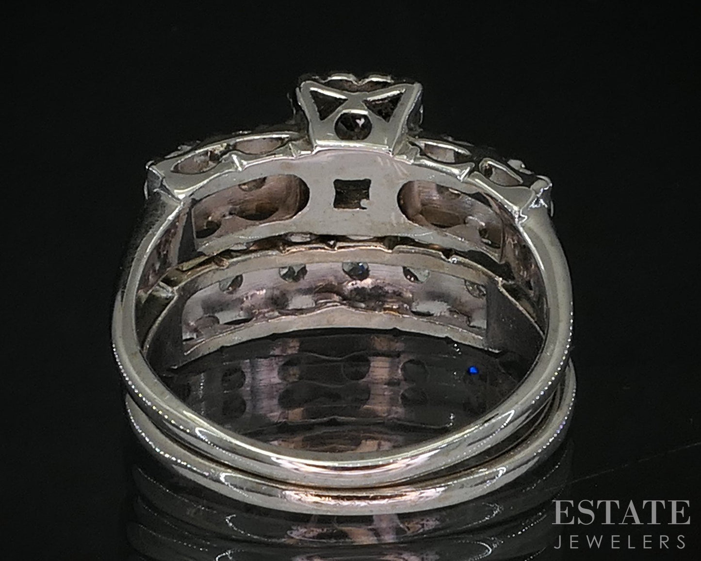 Vintage 14k White Gold Round Natural 1.23ctw Diamond Wedding Set 7.8g i20034