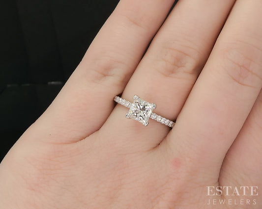 14k White Gold Princess GIA Natural 1.12ct Diamond Engagement Ring 2.1g i20031