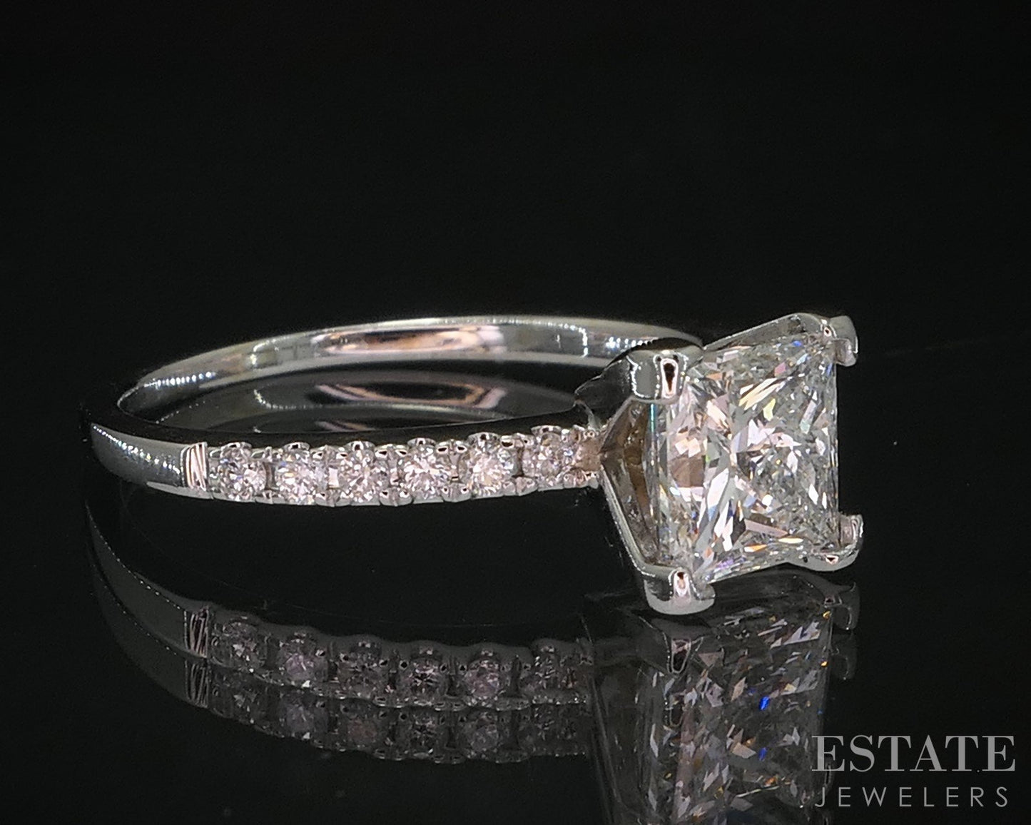 14k White Gold Princess GIA Natural 1.12ct Diamond Engagement Ring 2.1g i20031
