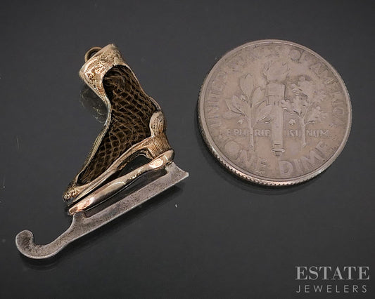 Antique Victorian 10k Yellow Gold Hair Work Ice Skate Charm 1.3g i20037