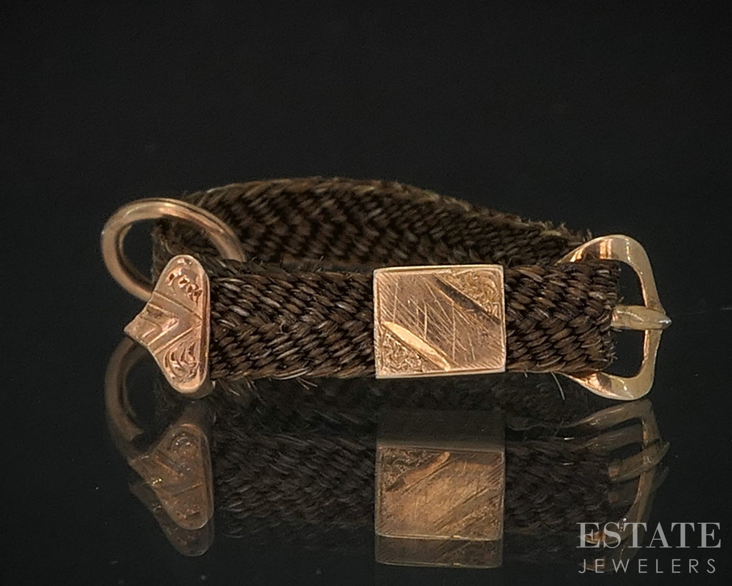 Antique Victorian 10k Yellow Gold Belt Style Hair Work Band Ring 0.7g i20038