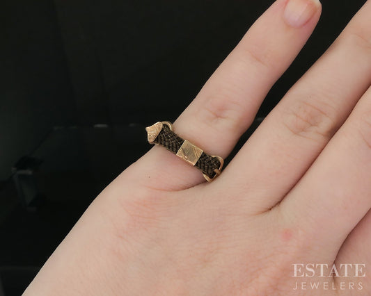 Antique Victorian 10k Yellow Gold Belt Style Hair Work Band Ring 0.7g i20038