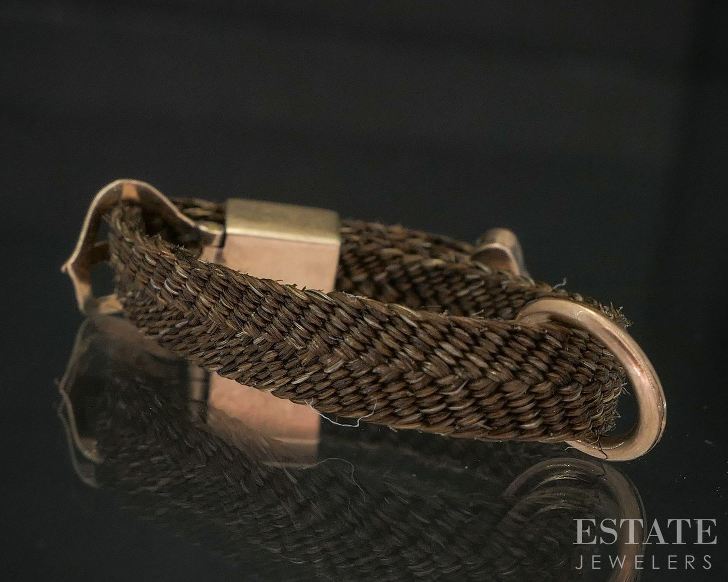 Antique Victorian 10k Yellow Gold Belt Style Hair Work Band Ring 0.7g i20038