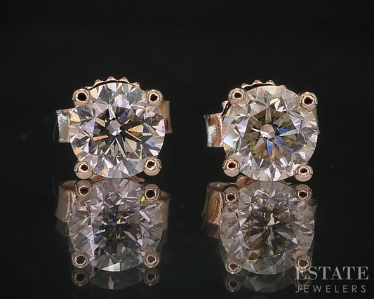 14k Rose Gold Round Natural .60ctw Diamond Stud Earrings i20036