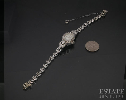 Antique 14k White Gold Natural 1ctw Diamond Hamilton 761 Ladies Watch 20g i20030