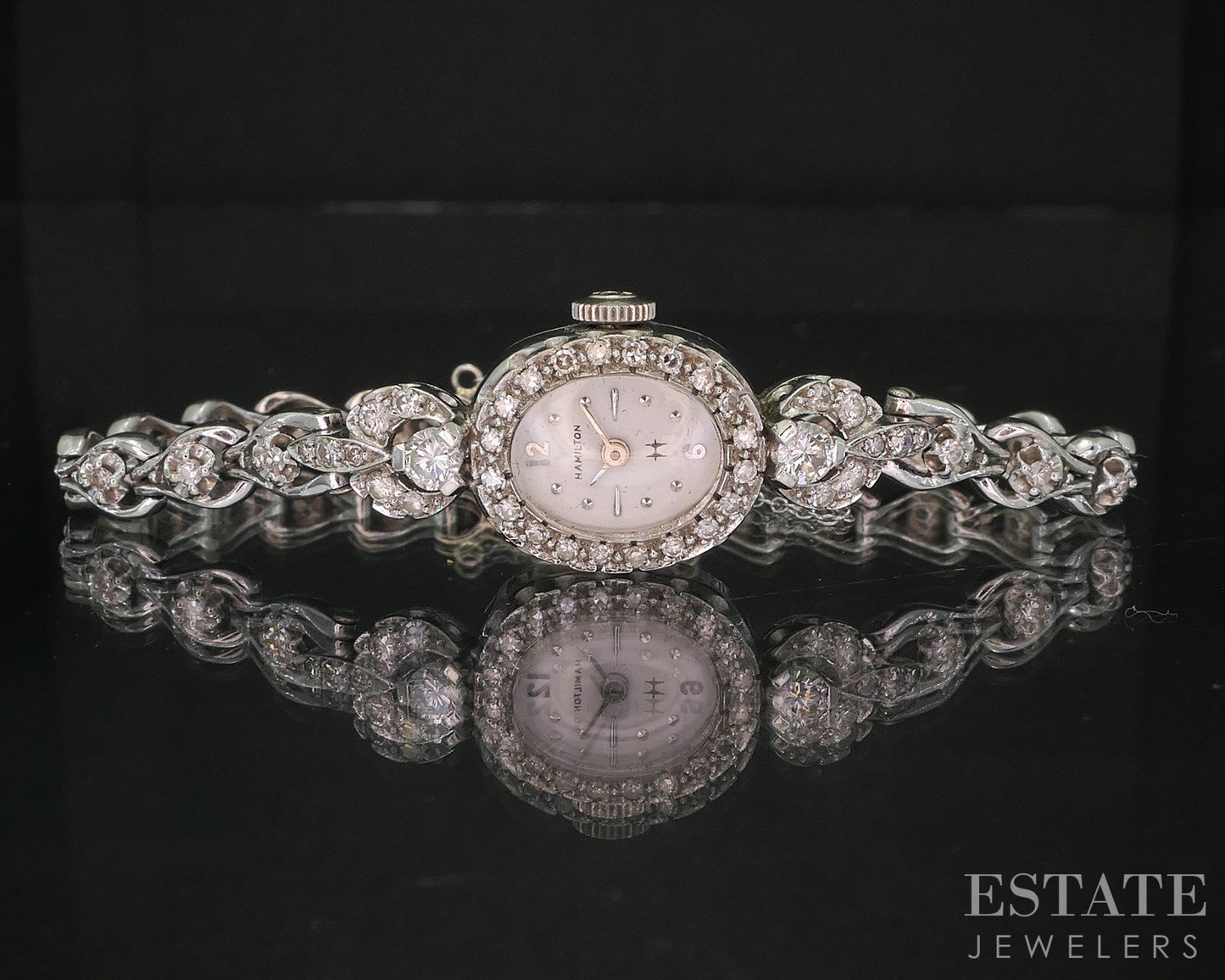 Antique 14k White Gold Natural 1ctw Diamond Hamilton 761 Ladies Watch 20g i20030