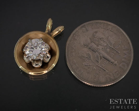 Vintage 14k Yellow Gold Natural .50ct Diamond Solitaire Buttercup Pendant i20029
