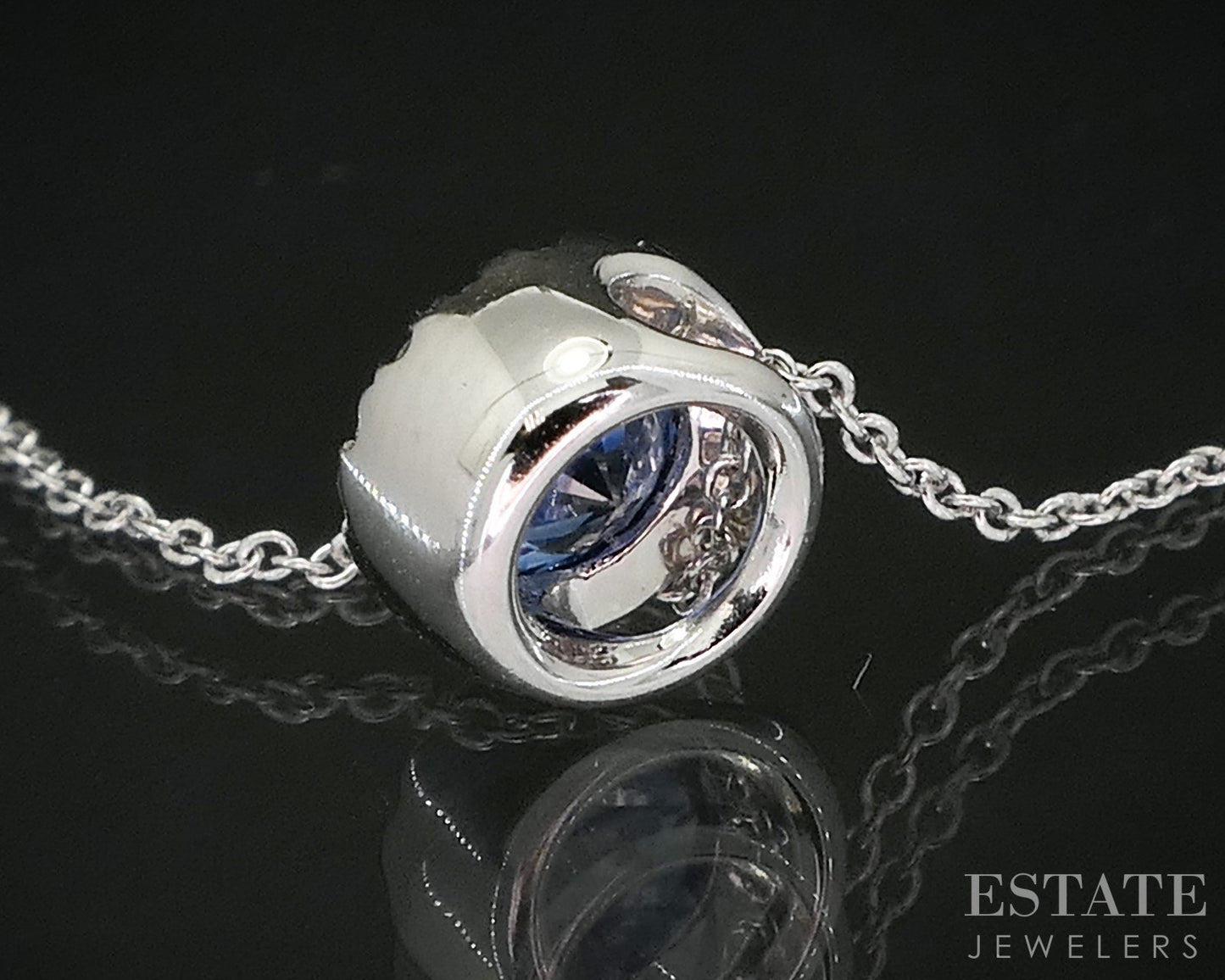 14k White Gold Natural Blue Sapphire & Diamond Halo Necklace 1.8g 18"L i20048