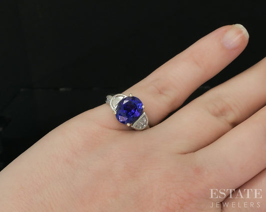 Platinum & White Gold Oval Natural 3ct Tanzanite & Diamond Ring 9.0g i20056