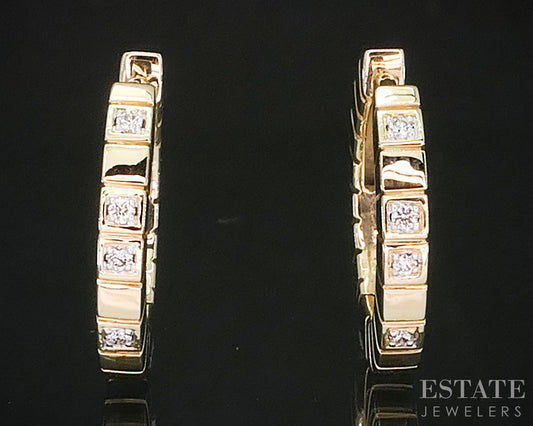 14k Yellow Gold Natural .05ctw Diamond Huggie Hoop Earrings 4.1g i20054