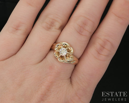 Antique 14k Yellow Gold European Natural .31ct Diamond Solitaire Ring i18857