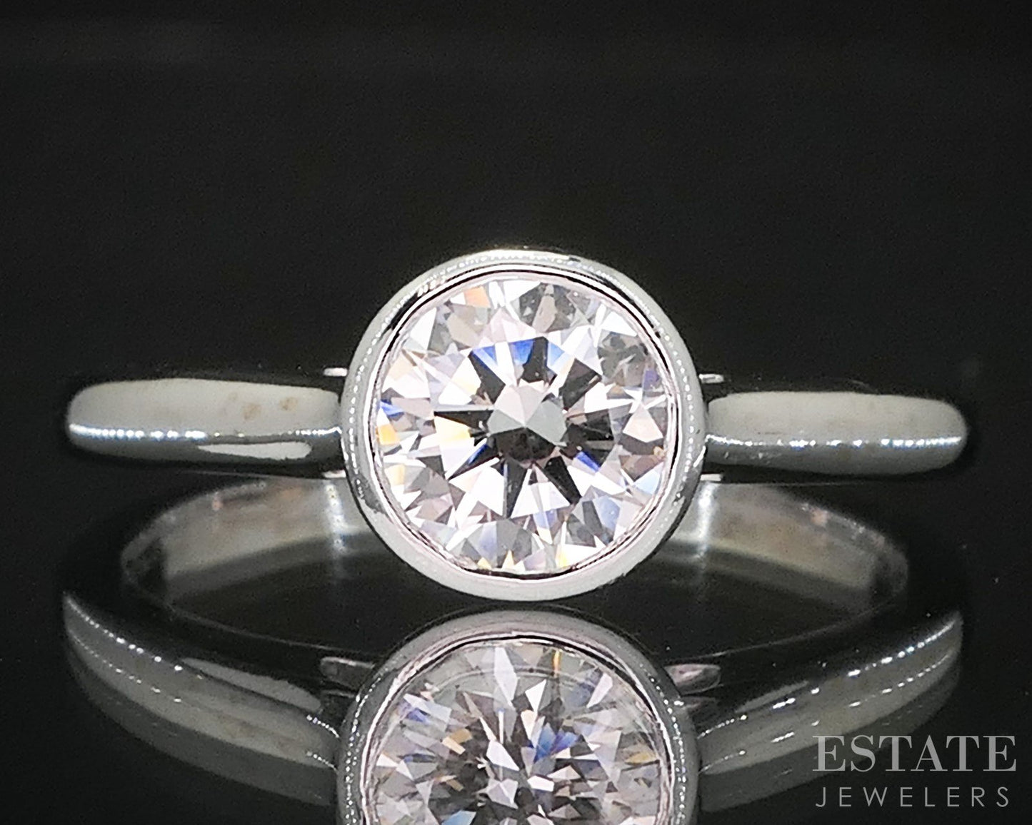 14k White Gold Round Natural .75ct Diamond Bezel Solitaire Ring 2.9g i20059