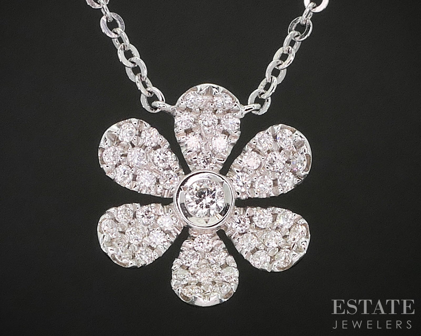 14k White Gold Natural .27ctw Diamond Flower Ladies Necklace 2.8g 18"L i20062