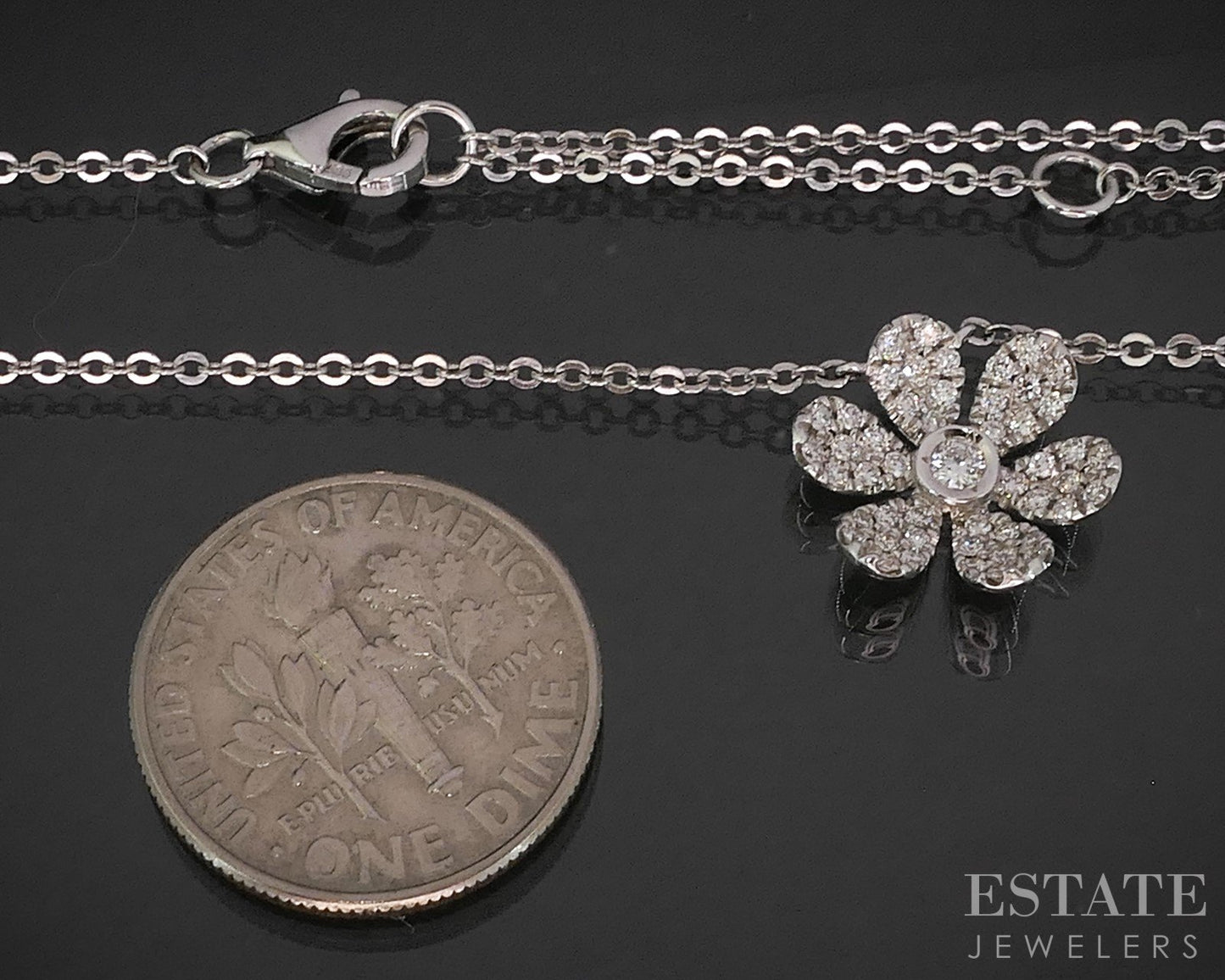 14k White Gold Natural .27ctw Diamond Flower Ladies Necklace 2.8g 18"L i20062