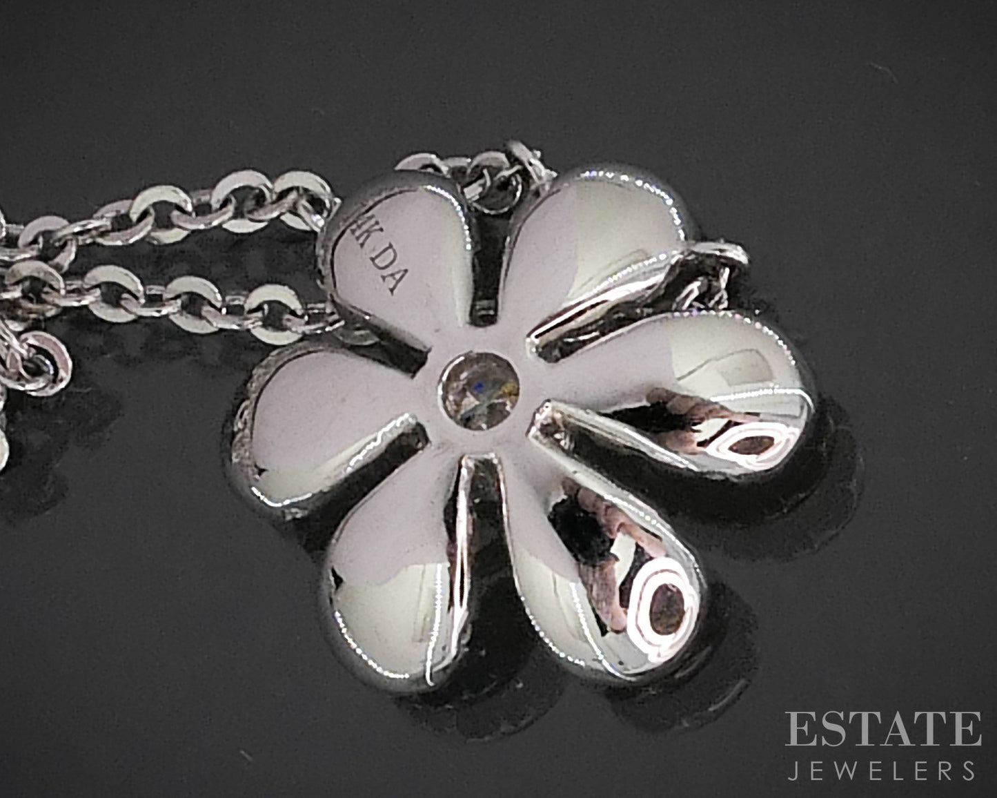 14k White Gold Natural .27ctw Diamond Flower Ladies Necklace 2.8g 18"L i20062