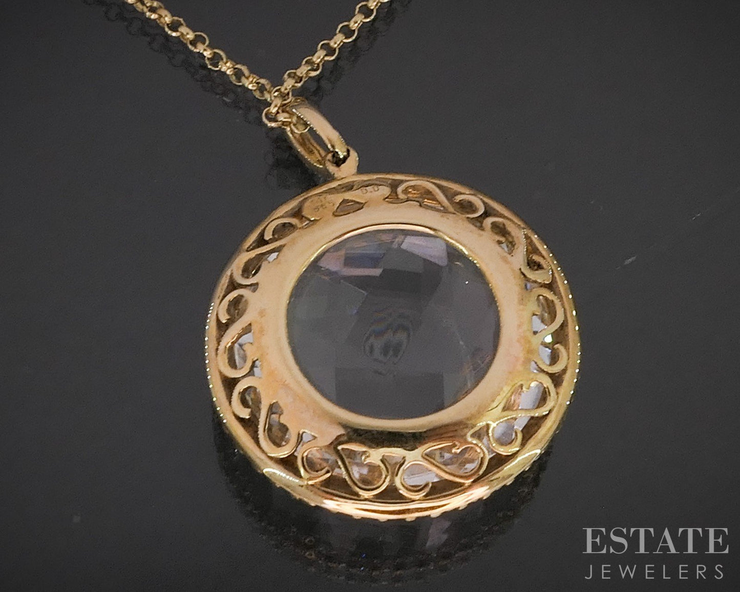 14k Yellow Gold Checkered Natural Quartz & Diamond Necklace 5.1g 16"L i20063