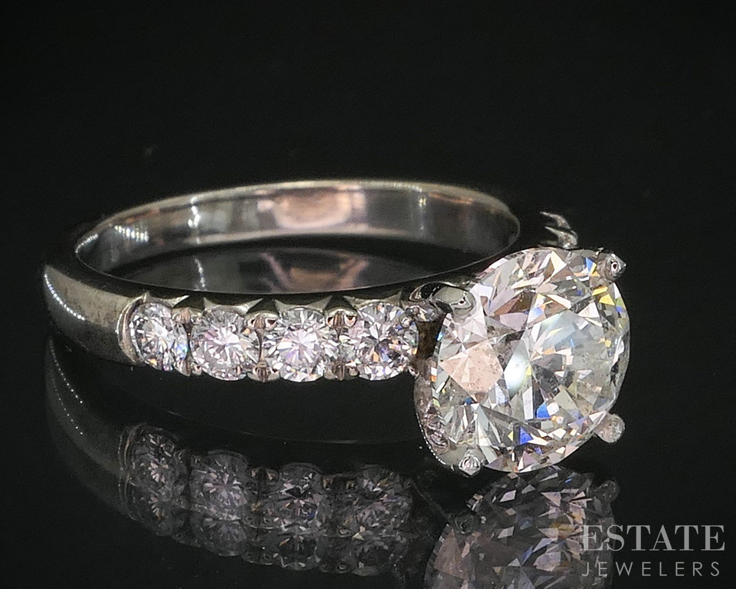 14k White Gold IGI Round Natural 3.40ctw Diamond Engagement Ring 6.2g i20089