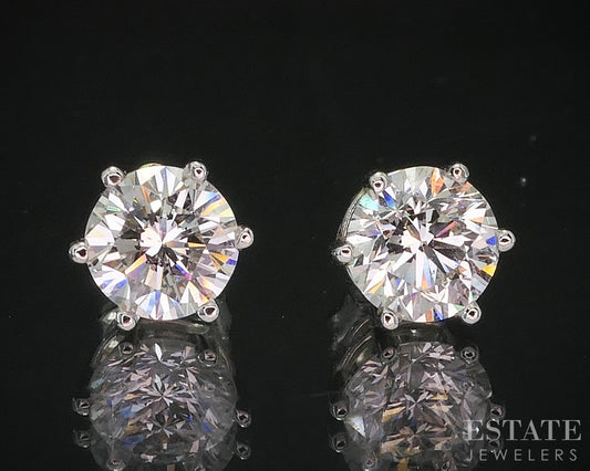 14k White Gold Round Natural 2.01ctw Diamond Stud Earrings 1.5g i20087