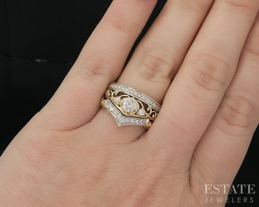 14k Two Tone Gold Disney Cinderella Natural .71ctw Diamond Wedding Set 9g i20092